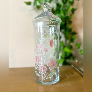 SOLD Turkish Crystal Apothecary Jar w Lid Pink Flowers Butterflies